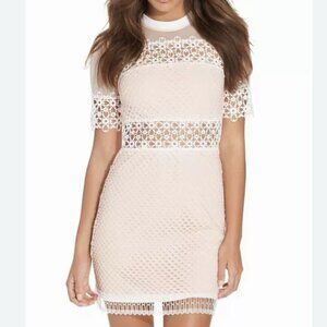 Topshop TALL Mesh Dress US 4 Blush Pink Laser Cut Out Lace Sleeves &Waist